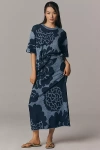 Marimekko Sivellys Pioni Linen Blend Knit Midi Skirt In Blue