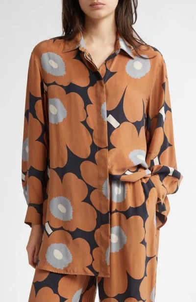 Marimekko Sivuta Unikko Button-up Shirt In Brown Black Grey