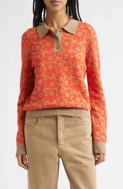 Marimekko Sportti Unikko Jacquard Wool & Cotton Blend Sweater In Orange