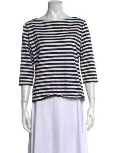 Pre-owned Marimekko Striped Bateau Neckline Top In Black