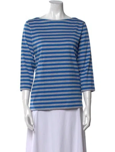 Pre-owned Marimekko Striped Bateau Neckline Top In Blue