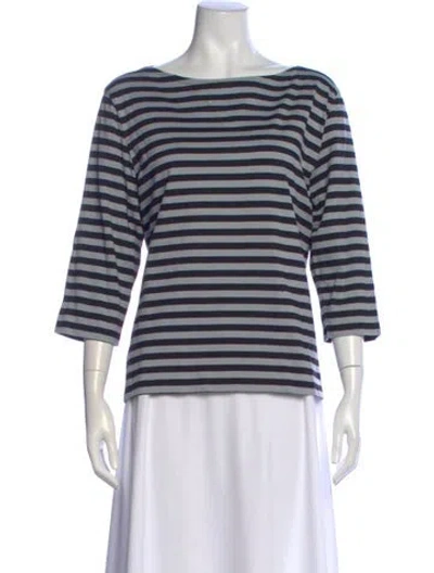 Pre-owned Marimekko Striped Bateau Neckline Top In Blue