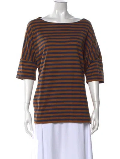 Pre-owned Marimekko Striped Bateau Neckline T-shirt In Blue/brown