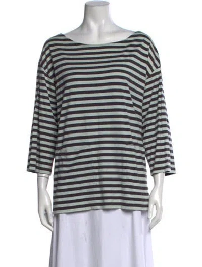 Pre-owned Marimekko Striped Bateau Neckline T-shirt In White