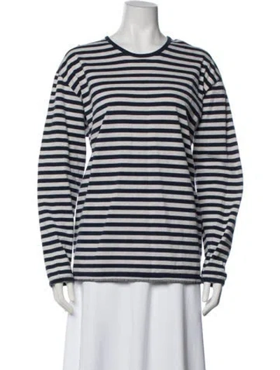 Pre-owned Marimekko Striped Crew Neck Top In Black