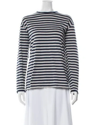 Pre-owned Marimekko Striped Crew Neck T-shirt In Blue