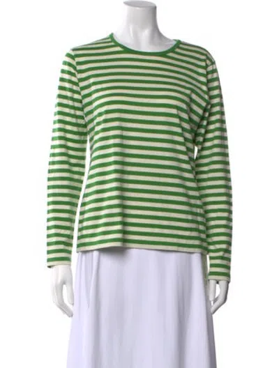 Pre-owned Marimekko Striped Crew Neck T-shirt In Green