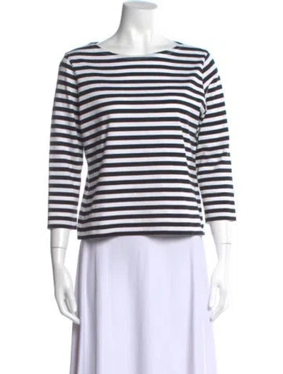 Pre-owned Marimekko Striped Crew Neck T-shirt In White