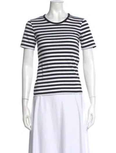 Pre-owned Marimekko Striped Crew Neck T-shirt In White