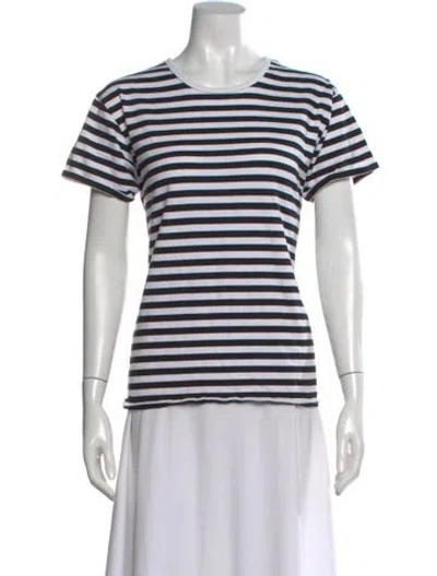 Pre-owned Marimekko Striped Crew Neck T-shirt In White