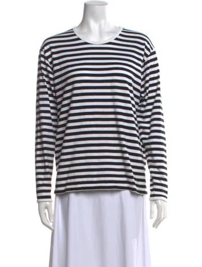 Pre-owned Marimekko Striped Crew Neck T-shirt In White