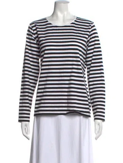 Pre-owned Marimekko Striped Crew Neck T-shirt In White