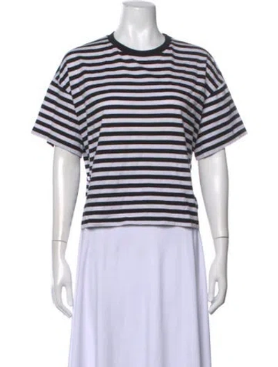 Pre-owned Marimekko Striped Crew Neck T-shirt In White