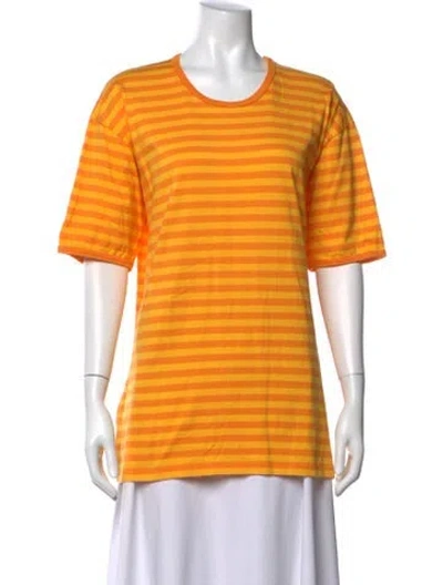 Pre-owned Marimekko Striped Crew Neck T-shirt In Yellow