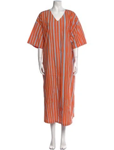 Pre-owned Marimekko Striped Long Dress In Orange