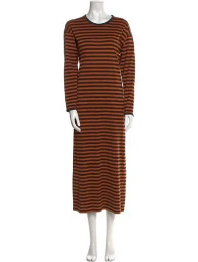 Pre-owned Marimekko Striped Long Dress In Orange