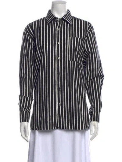 Pre-owned Marimekko Striped Long Sleeve Button-up Top In Black