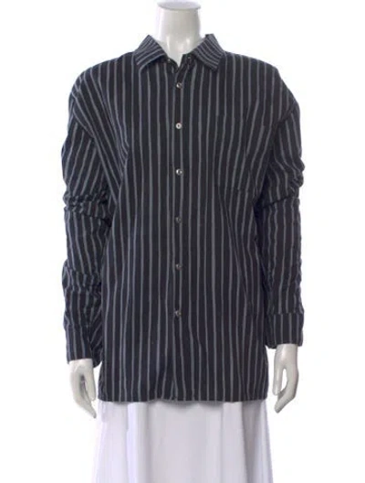 Pre-owned Marimekko Striped Long Sleeve Button-up Top In Black