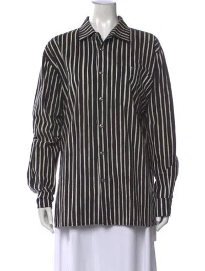 Pre-owned Marimekko Striped Long Sleeve Button-up Top In Black