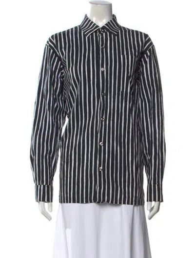 Pre-owned Marimekko Striped Long Sleeve Button-up Top In Black