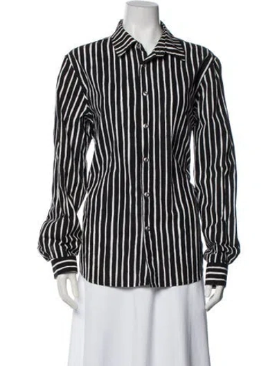 Pre-owned Marimekko Striped Long Sleeve Button-up Top In Black