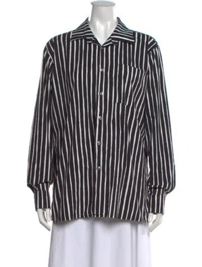 Pre-owned Marimekko Striped Long Sleeve Button-up Top In Black