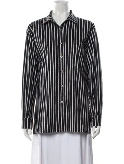 Pre-owned Marimekko Striped Long Sleeve Button-up Top In Black