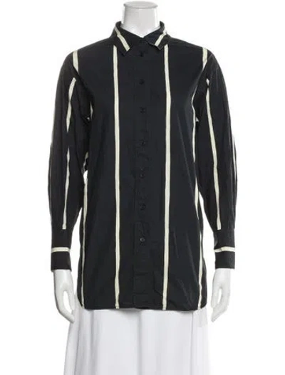 Pre-owned Marimekko Striped Long Sleeve Button-up Top In Gray