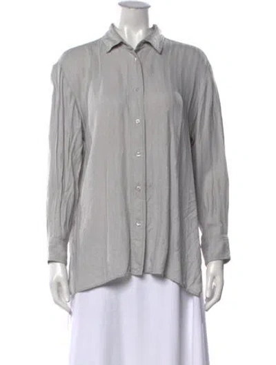 Pre-owned Marimekko Striped Long Sleeve Button-up Top In Grey