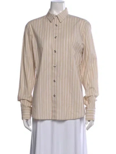 Pre-owned Marimekko Striped Long Sleeve Button-up Top In Neutral