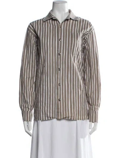 Pre-owned Marimekko Striped Long Sleeve Button-up Top In Neutrals