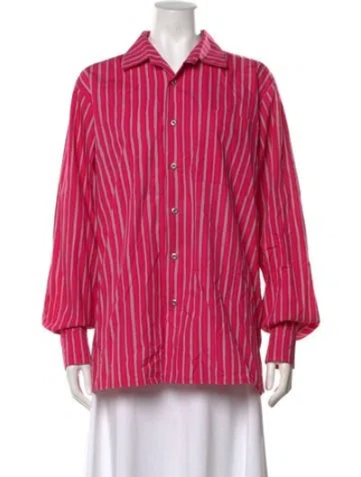 Pre-owned Marimekko Striped Long Sleeve Button-up Top In Pink