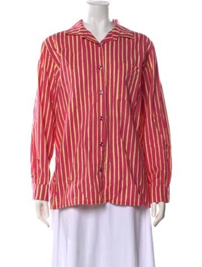 Pre-owned Marimekko Striped Long Sleeve Button-up Top In Pink