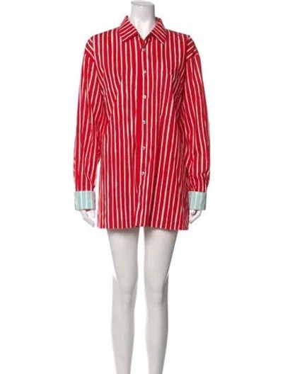 Pre-owned Marimekko Striped Long Sleeve Button-up Top In Pink