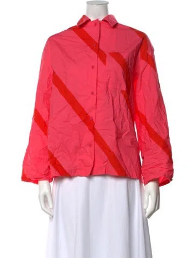 Pre-owned Marimekko Striped Long Sleeve Button-up Top In Pink