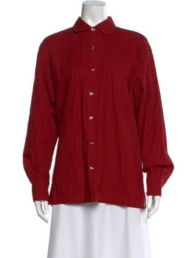Pre-owned Marimekko Striped Long Sleeve Button-up Top In Red