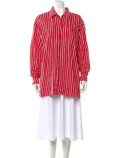 Pre-owned Marimekko Striped Long Sleeve Button-up Top In Red