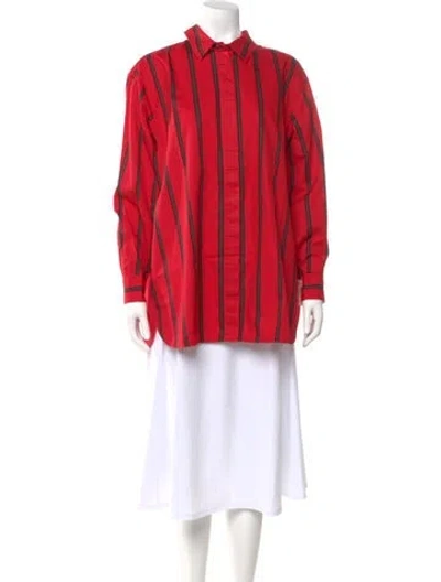 Pre-owned Marimekko Striped Long Sleeve Button-up Top In Red