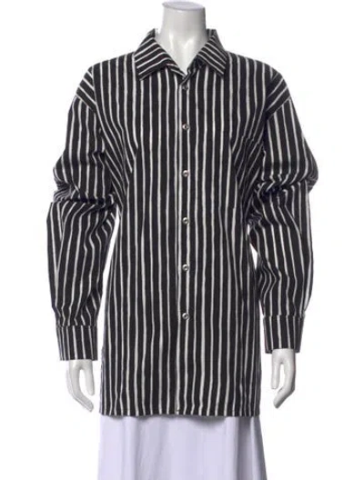 Pre-owned Marimekko Striped Long Sleeve Button-up Top W/ Tags In Black