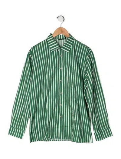 Pre-owned Marimekko Striped Long Sleeve Button-up Top W/ Tags In Green