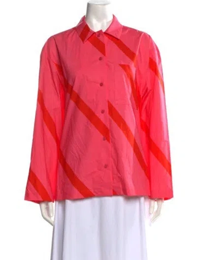 Pre-owned Marimekko Striped Long Sleeve Button-up Top W/ Tags In Pink