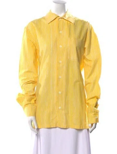 Pre-owned Marimekko Striped Long Sleeve Button-up Top In Yellow