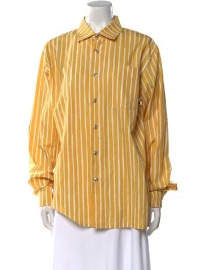 Pre-owned Marimekko Striped Long Sleeve Button-up Top In Yellow