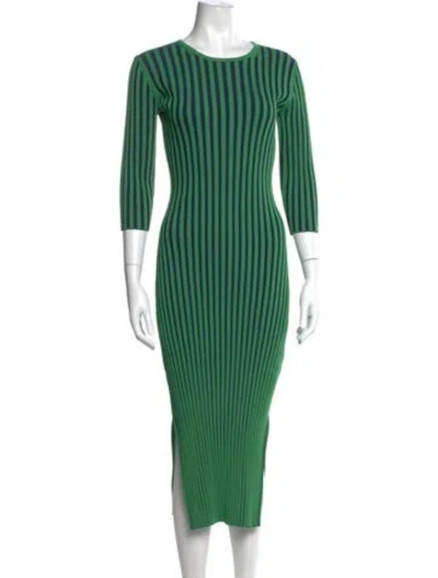 Pre-owned Marimekko Striped Midi Length Dress In Green