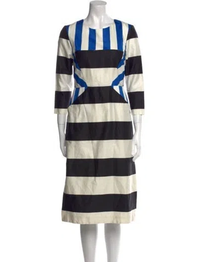 Pre-owned Marimekko Striped Midi Length Dress In White