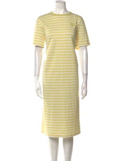Pre-owned Marimekko Striped Midi Length Dress In Yellow