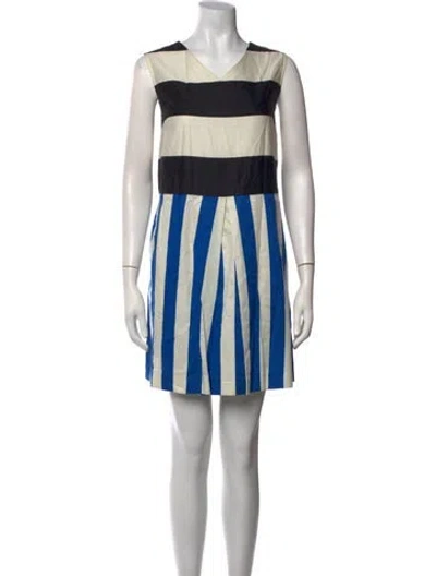 Pre-owned Marimekko Striped Mini Dress In Blue/white