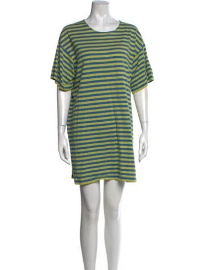 Pre-owned Marimekko Striped Mini Dress In Green