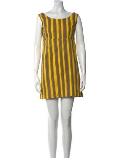 Pre-owned Marimekko Striped Mini Dress In Yellow