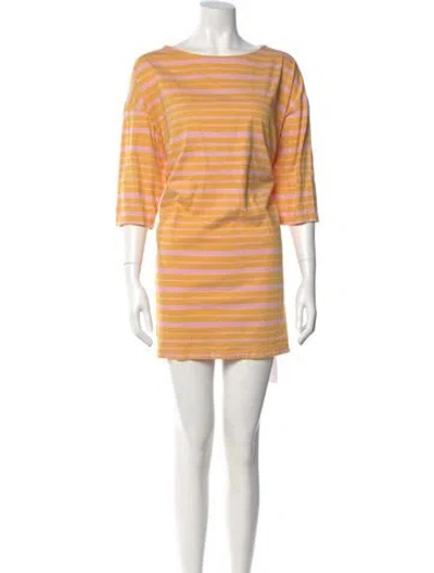 Pre-owned Marimekko Striped Mini Dress In Yellow